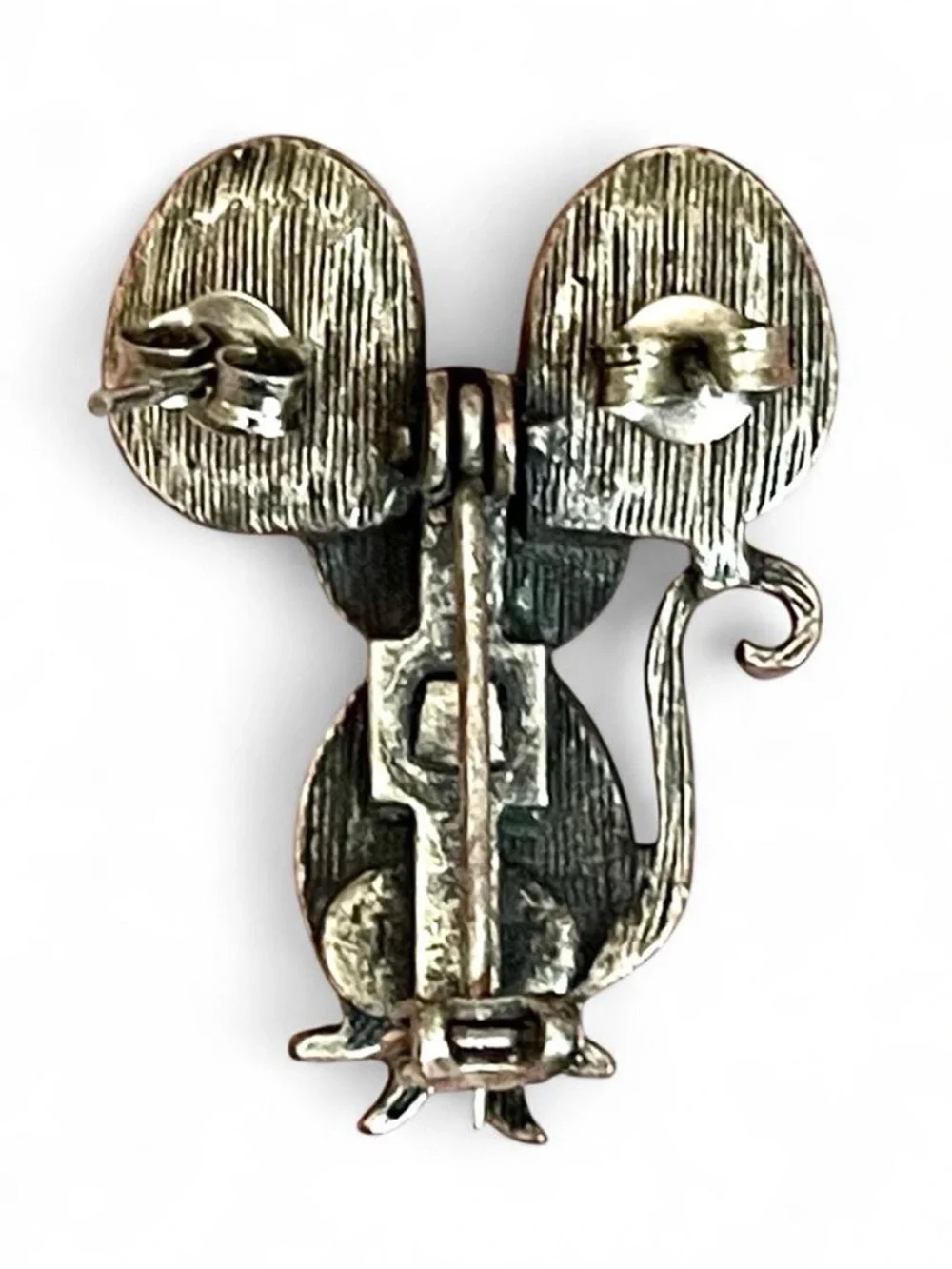 Torino Vintage 1970s Silver Pewter Mouse Brooch Pin Earring Holder Whimsical EUC